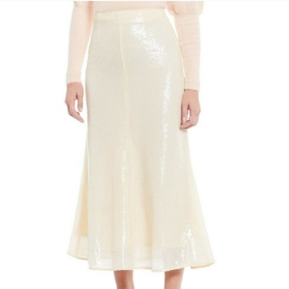 NEW Keepsake Tge Label Farewell Sequin Maxi Skirt Size XS Cream White Flounce